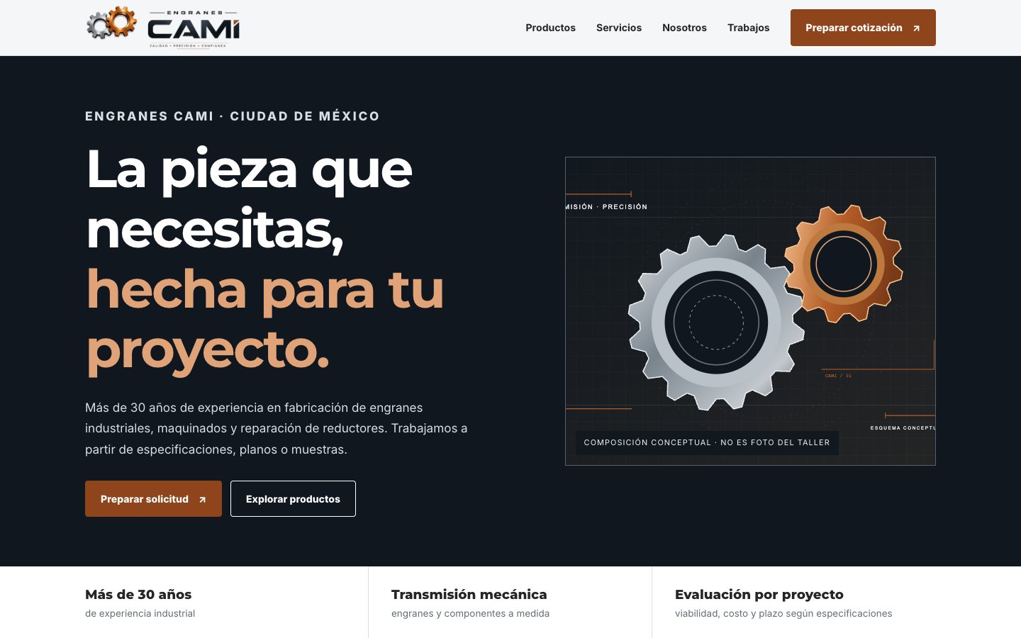 Engranes CAMI — captura de la portada pública